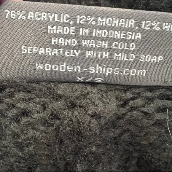 Wooden Ships Cowl Neck Poncho Sweater Womens Mohair Wool Blend Fringe Black X/S - Picture 8 of 11